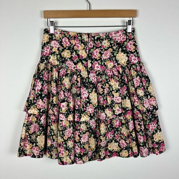 Vintage Laura Ashley Floral Print Tiered Cotton Short Skirt Cottagecore 12 - Picture 5 of 9